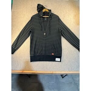 The North Face Womens Large Black White Striped V-Neck Hoodie Pullover L/G